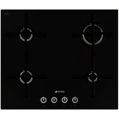 Smeg PV164CN 60cm Linea Gas on Glass Hob with Ceramic Straight Edge Glass in Black Glass Smeg PV164CN 60cm Linea Gas on Glass Hob with Ceramic Straight Edge Glass in Black Glass